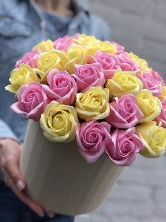 Мыльные розы в коробке желто-розовые — изображение 6